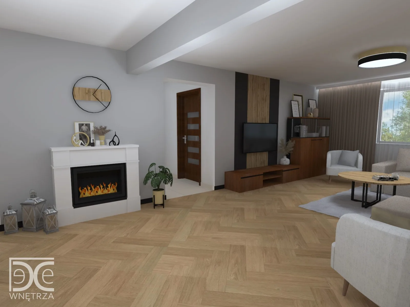 Projekt salonu z kuchnią w stylu nowoczesnym