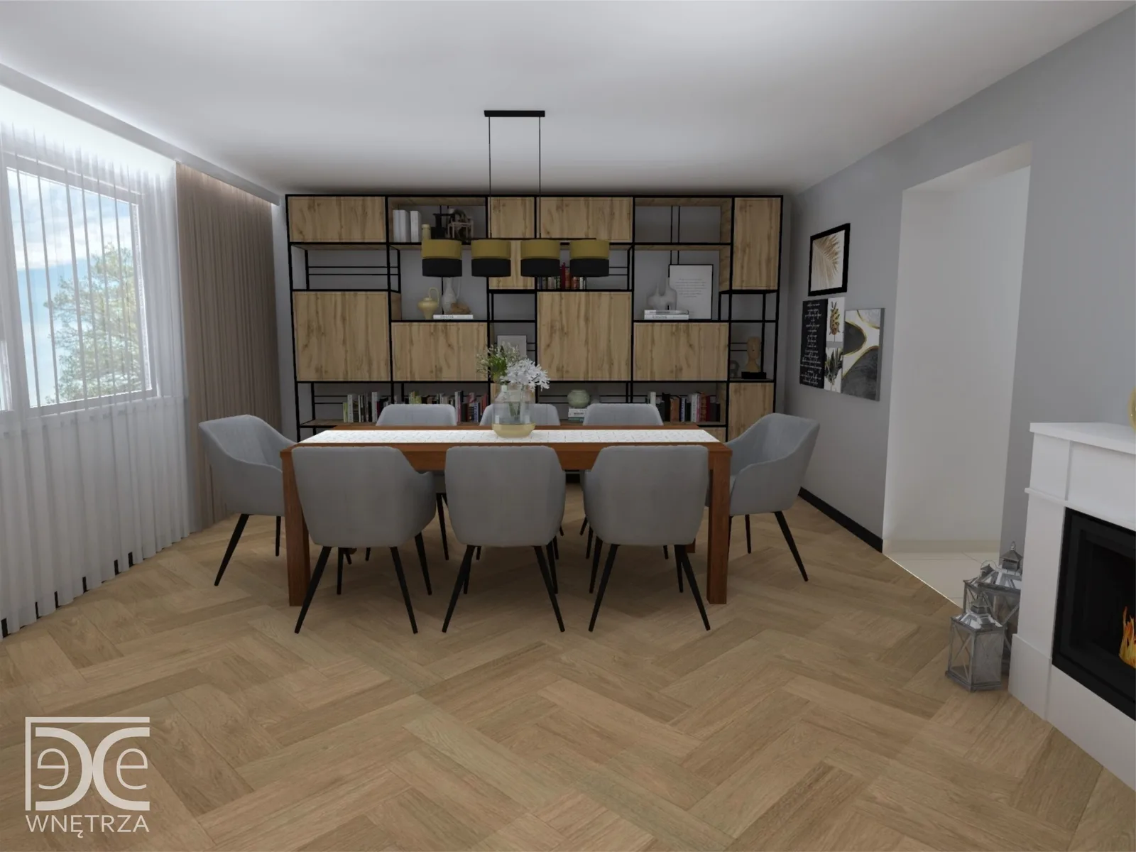 Projekt salonu z kuchnią w stylu nowoczesnym