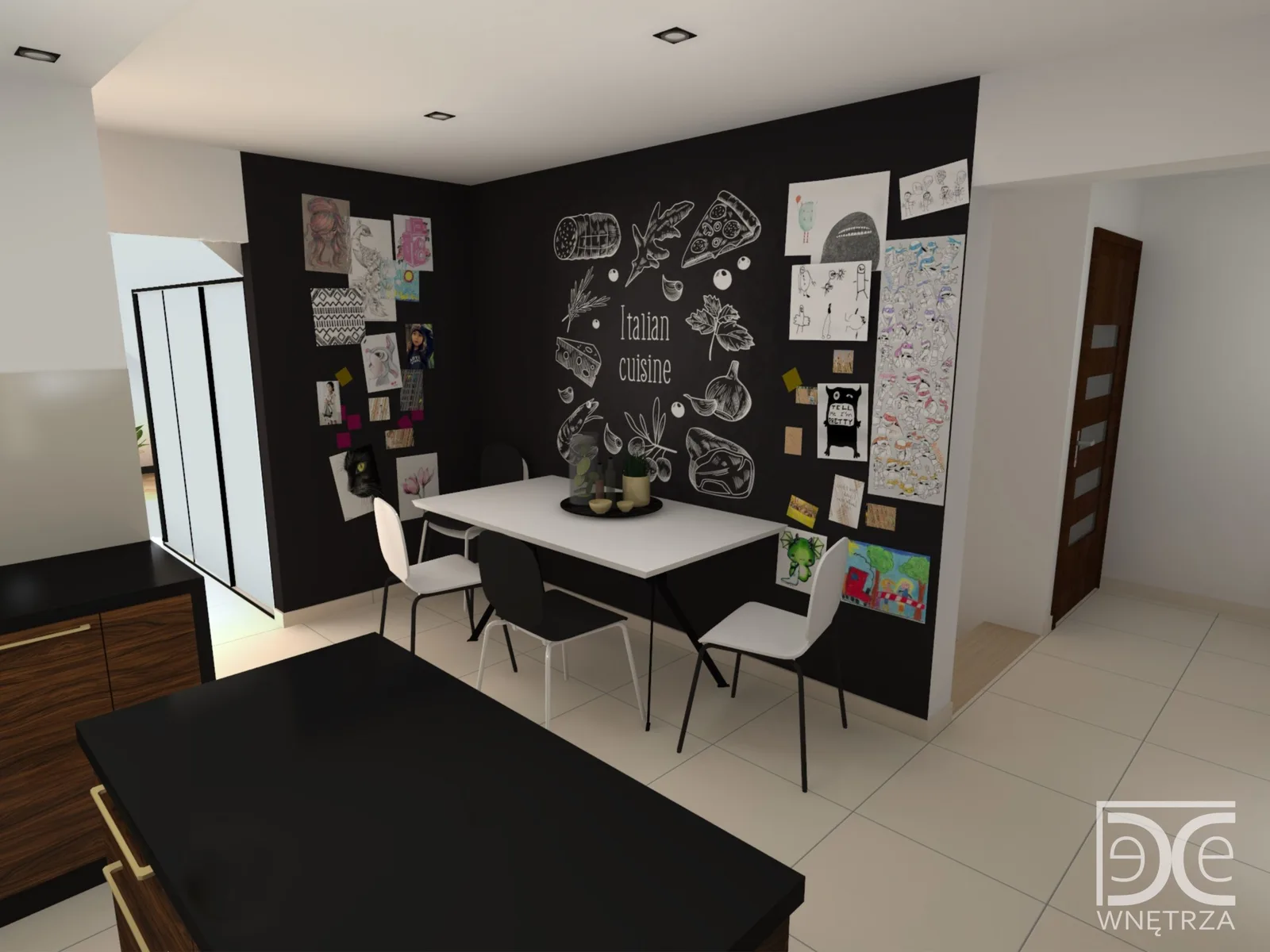 Projekt salonu z kuchnią w stylu nowoczesnym