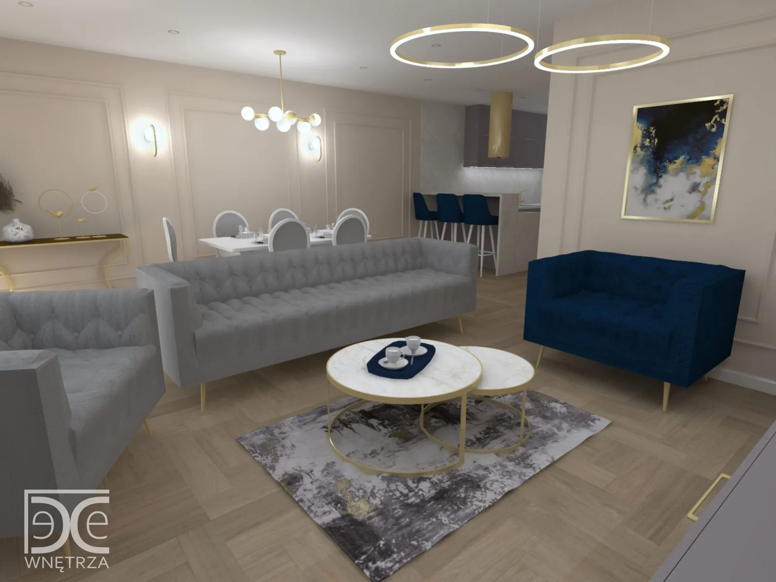 Projekt wnętrza domu jednorodzinnego w stylu glamour