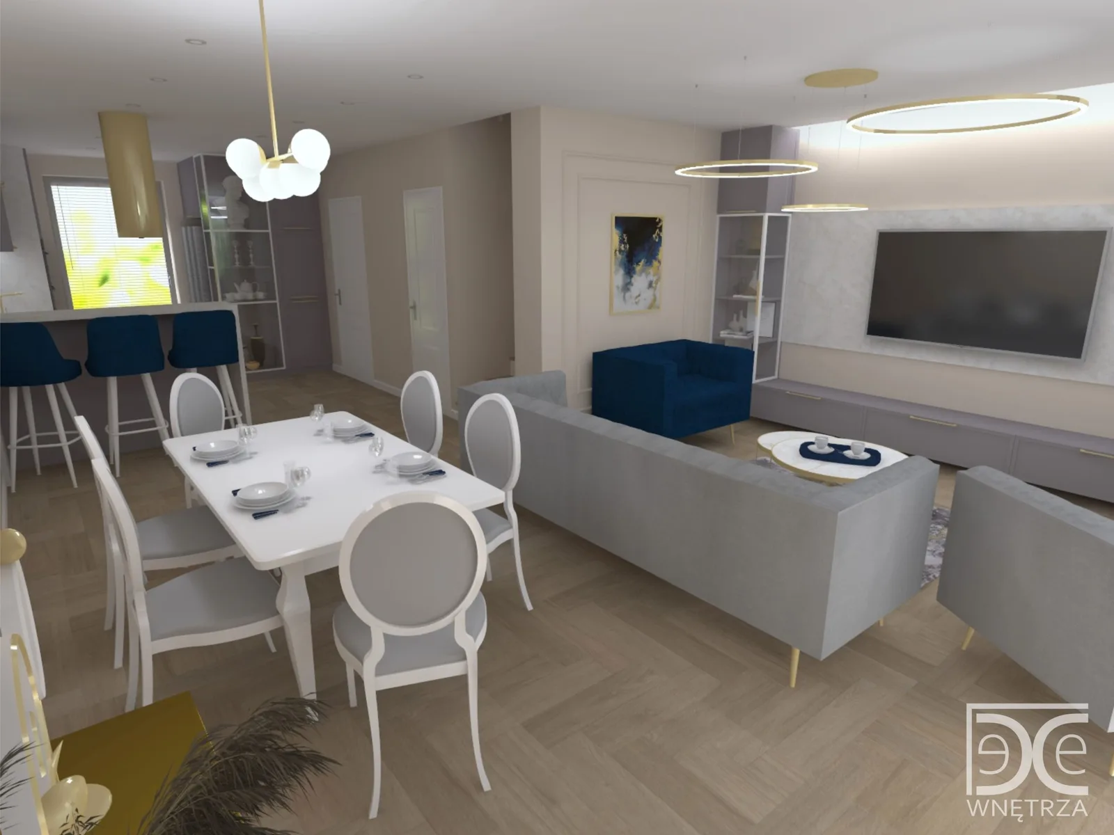 Projekt wnętrza domu jednorodzinnego w stylu glamour