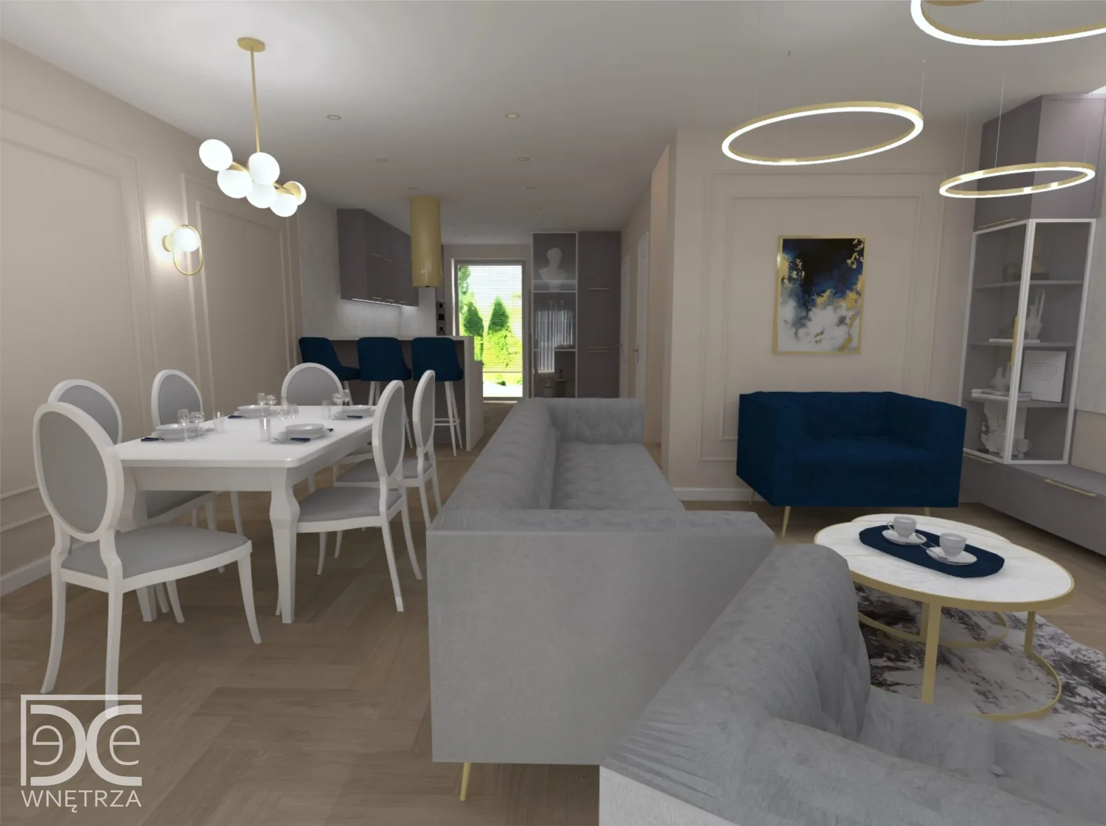 Projekt wnętrza domu jednorodzinnego w stylu glamour