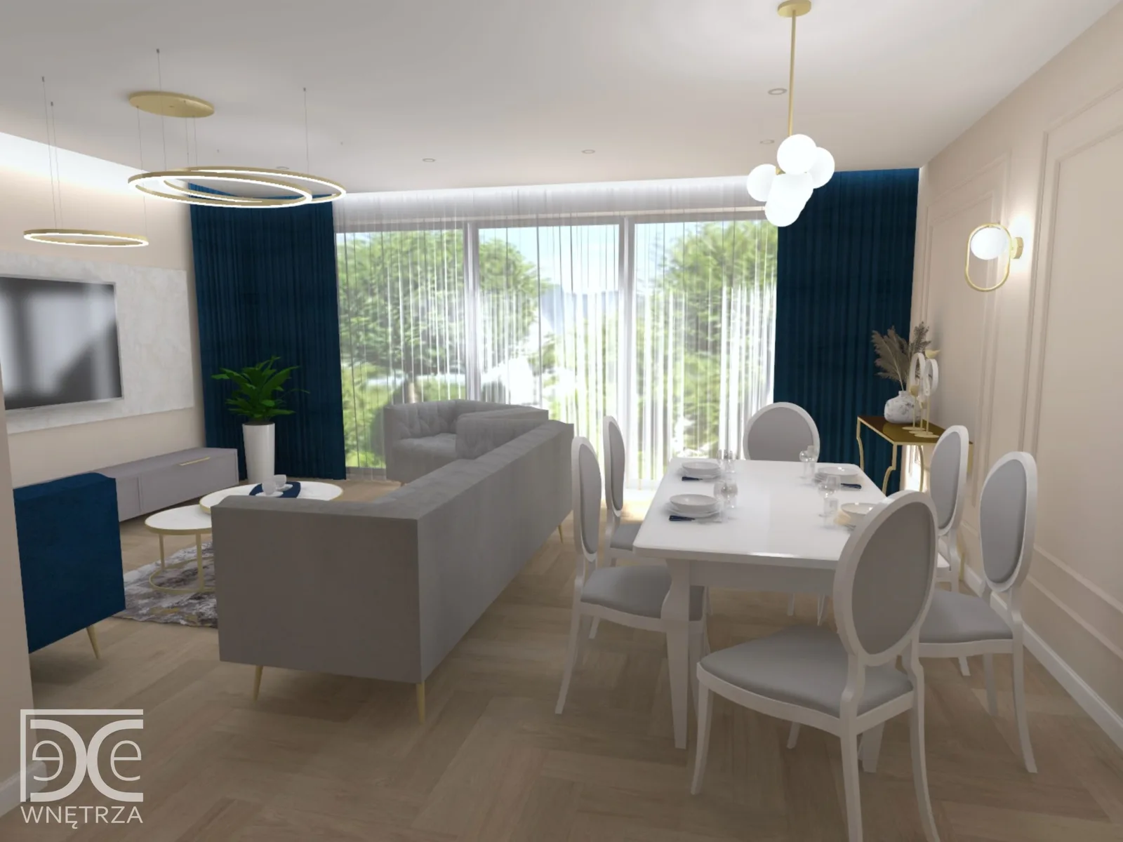 Projekt wnętrza domu jednorodzinnego w stylu glamour