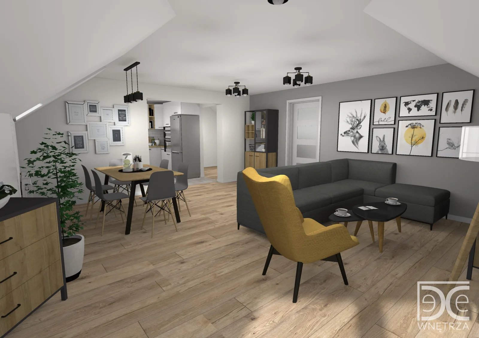 Mieszkanie na poddaszu w stylu skandynawsko-loftowym – Projekt