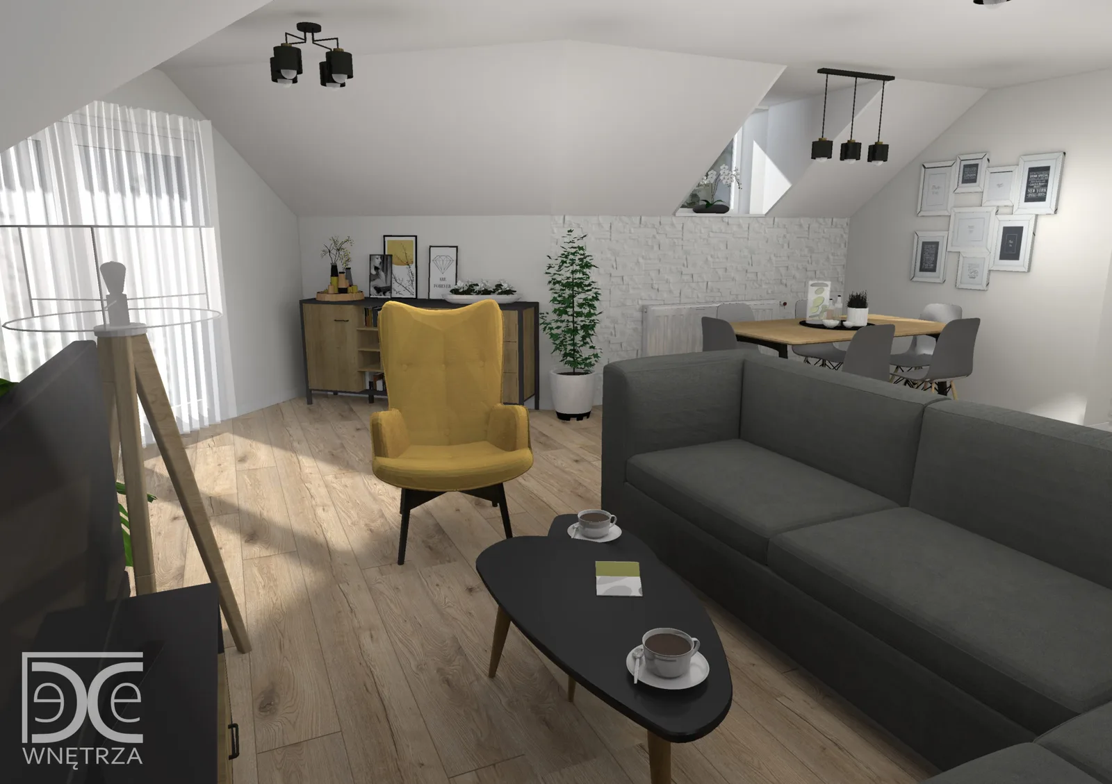 Mieszkanie na poddaszu w stylu skandynawsko-loftowym – Projekt