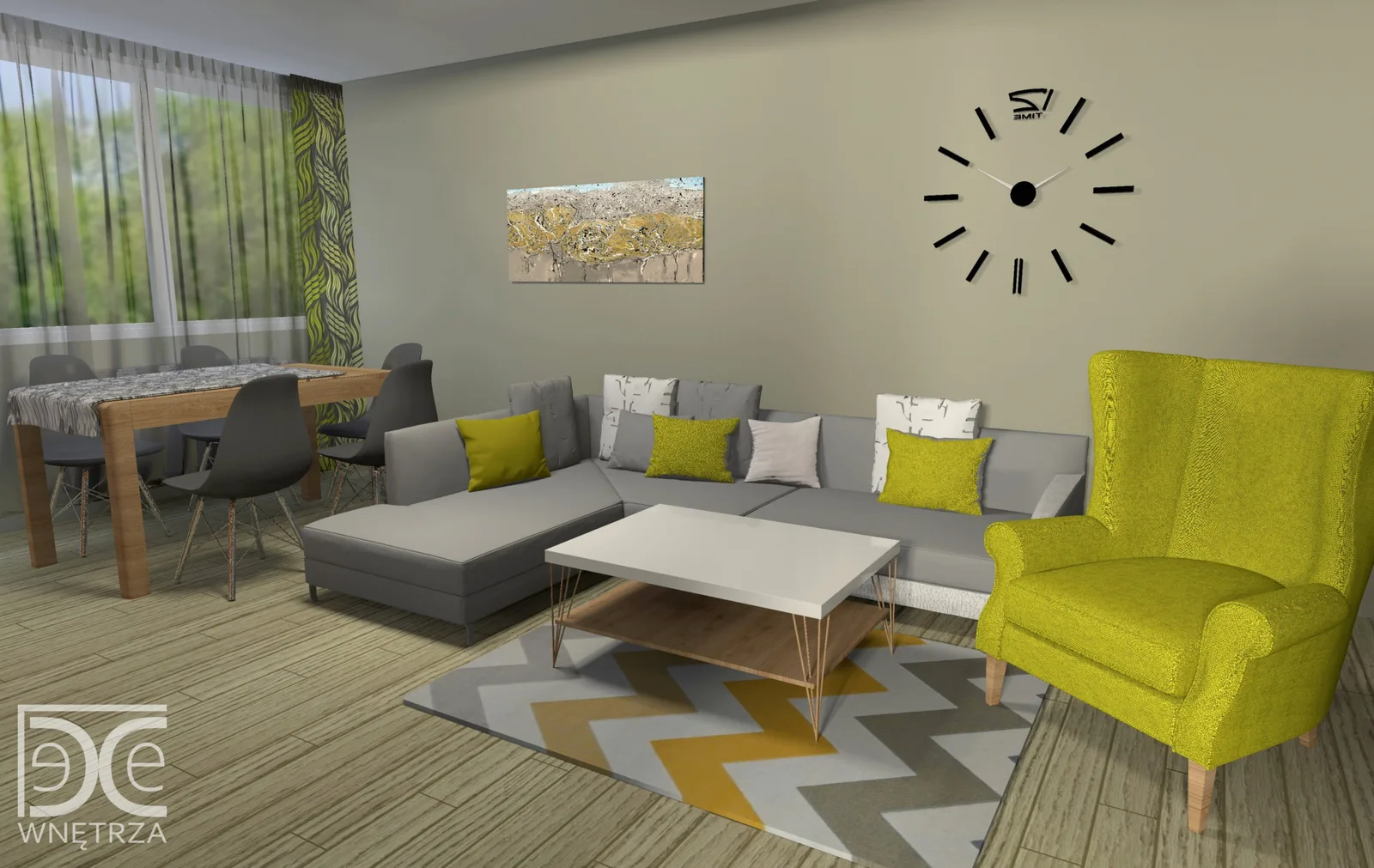 Salon w energetyzujących kolorach – projekt i realizacja