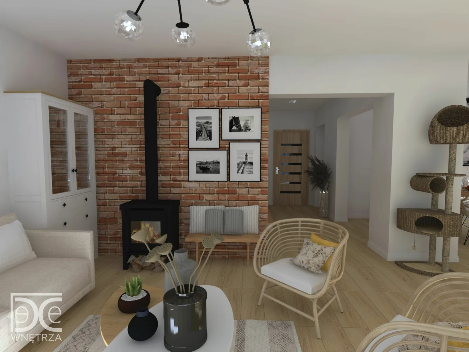 Salon z kuchnią w stylu boho
